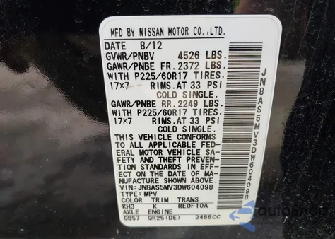 2013 Nissan Rogue Sv from USA, damaged, VIN JN8AS5MV3DW604098